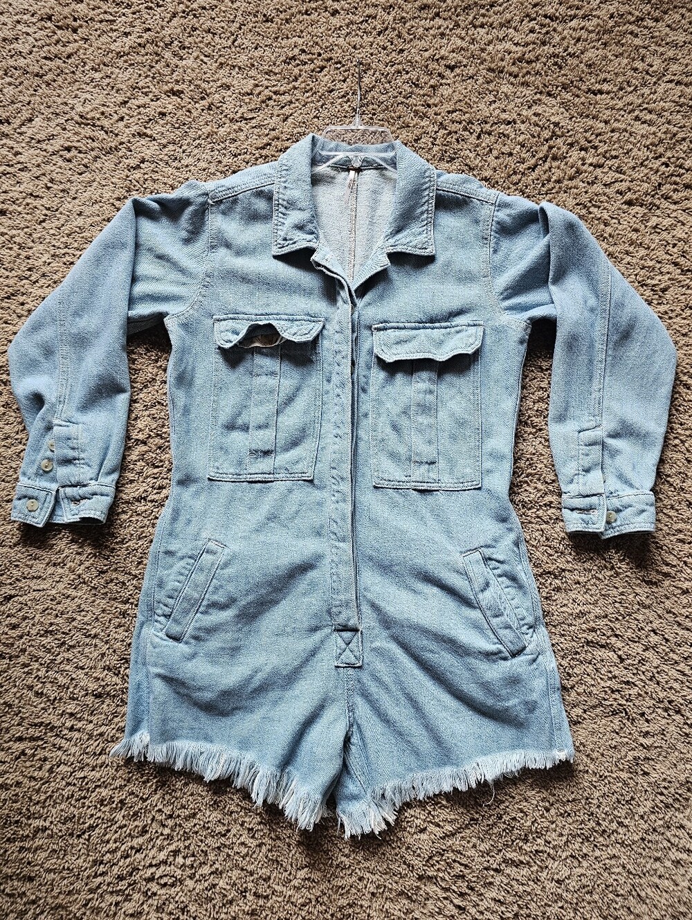 Free People Shapeshifter Denim Romper Jumpsuit Coveralls Sz L